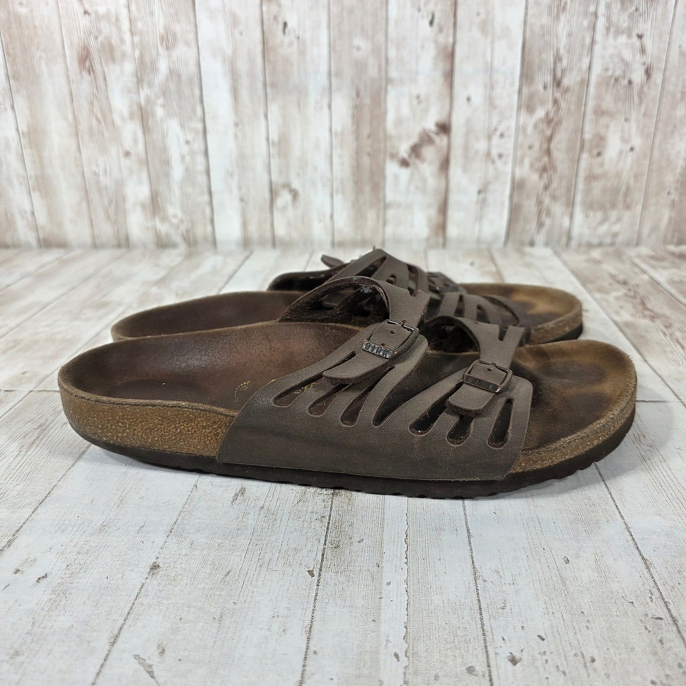 Birkenstock Granada Tobacco Brown Oiled Leather Slide Sandals Womens 40 L9 M7